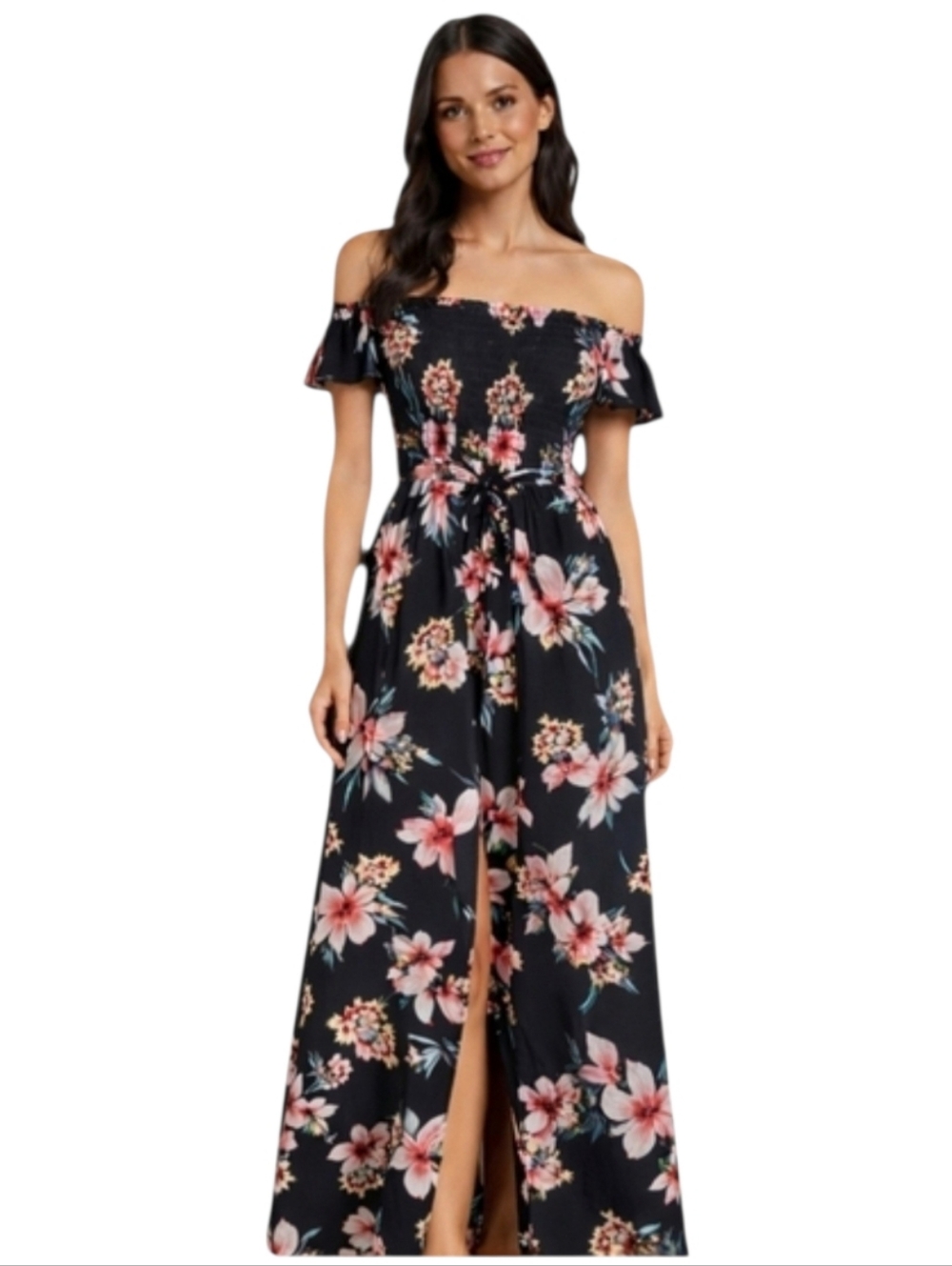 Windsor Black Floral Off-Shoulder Maxi Dress – M